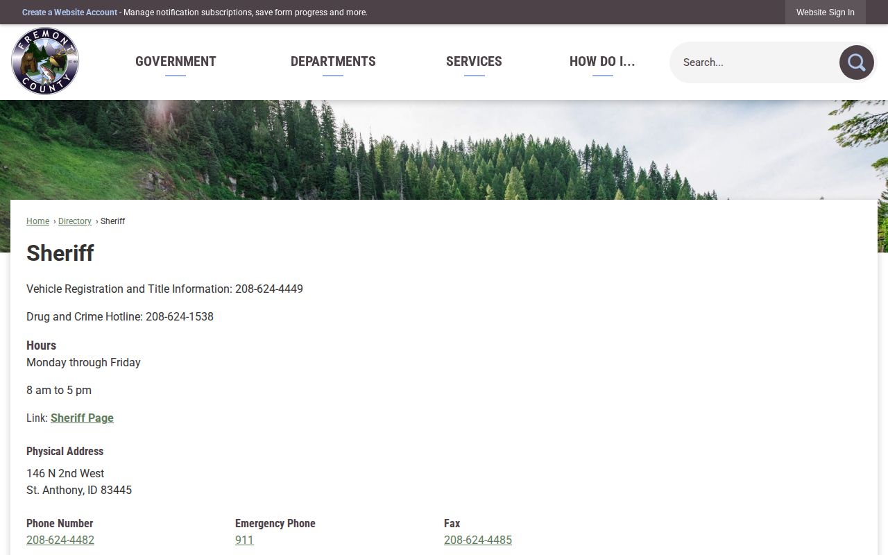 Fremont County Sheriff directory and jail contact