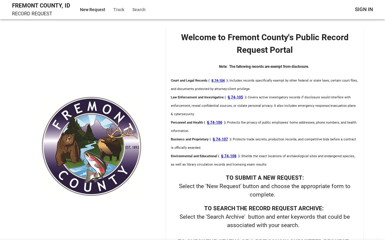 Fremont County JustFOIA request page