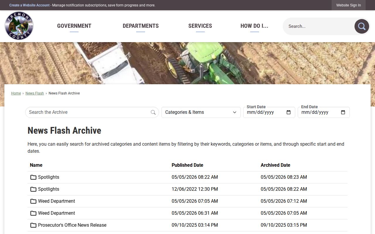 Fremont County News Flash archive with official notices rather than a booking roster